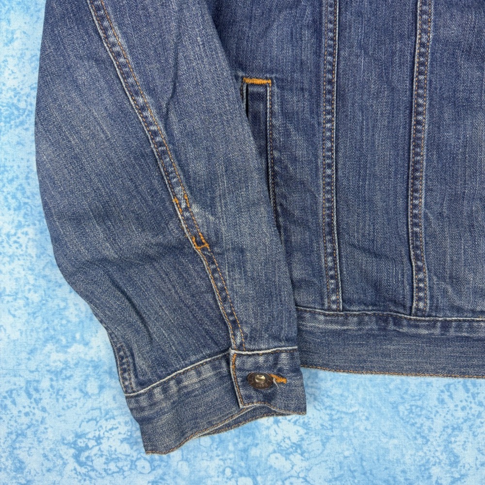 LL Bean Womens Flannel Lined Denim Trucker Jacket Blue Medium 500337 - Picture 2 of 16